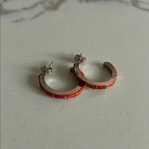 Sterling silver coral hoop earrings
